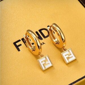 NIB Fendi Gold Earrings with White Charm